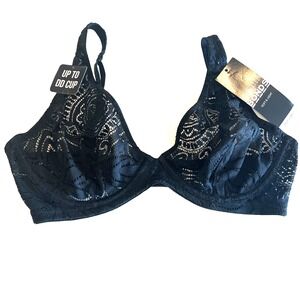 NWT Womens Black Lace Deep V Bra 36D Sheer Underwire Adjustable Strap